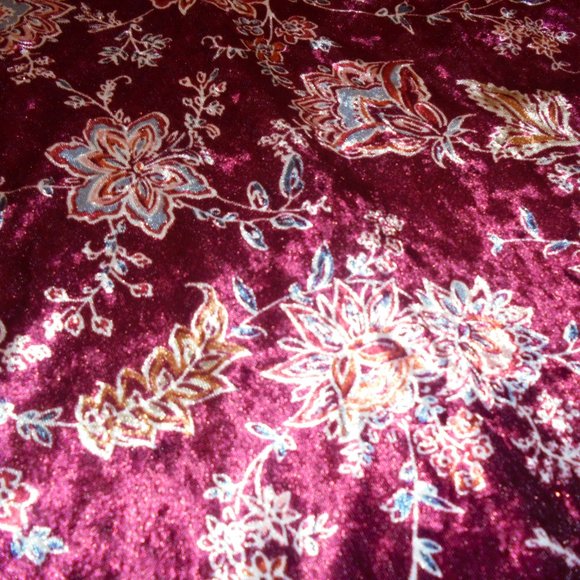 Dress Velvet Puffed Short Sleeve knee-length Floral Burgundy retro - Picture 5 of 8